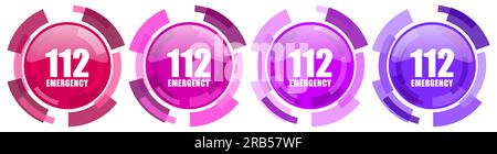 Number Emergency 112 farbenfrohe Icons Kollektion, rundes, glänzendes Ikonenset isoliert auf weißen, modernen Web Buttons Stockfoto