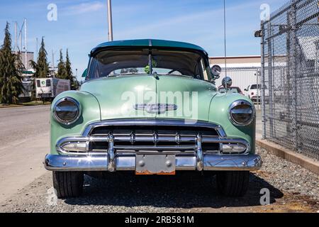 Anacortes WA USA 12. Mai 2023: Restauriertes Vintage Green Chevrolet Stockfoto