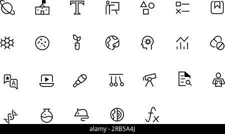 Symbolsatz für Schule und Bildung. Symbolsammlung der Modellstruktur. Bearbeitbare Kontur. Stock Vektor