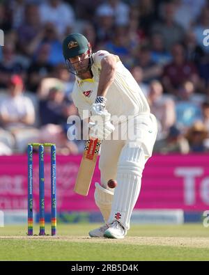 Australiens Travis Head im Schlagkampf am zweiten Tag des dritten Ashes-Testspiels in Headingley, Leeds. Bilddatum: Freitag, 7. Juli 2023. Stockfoto