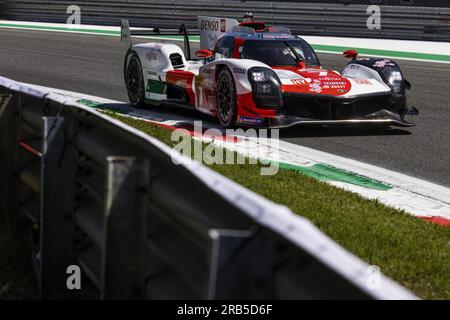 07 CONWAY Mike (gbr), KOBAYASHI Kamui (jpn), LOPEZ Jose Maria (arg), Toyota Gazoo Racing, Toyota GR010 - Hybrid, Action während der 6 Stunden Monza 2023., 3. Runde der FIA World Endurance Championship 2023, vom 7. Bis 9. Juli 2023 auf dem Autodrome Nazionale di Monza, Monza Italien Kredit: Independent Photo Agency Srl/Alamy Live News Stockfoto
