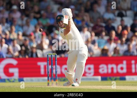 Australiens Travis Head im Schlagkampf am zweiten Tag des dritten Ashes-Testspiels in Headingley, Leeds. Bilddatum: Freitag, 7. Juli 2023. Stockfoto