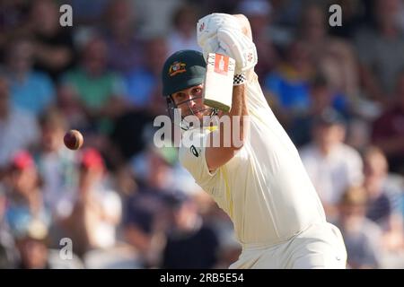 Australiens Travis Head im Schlagkampf am zweiten Tag des dritten Ashes-Testspiels in Headingley, Leeds. Bilddatum: Freitag, 7. Juli 2023. Stockfoto