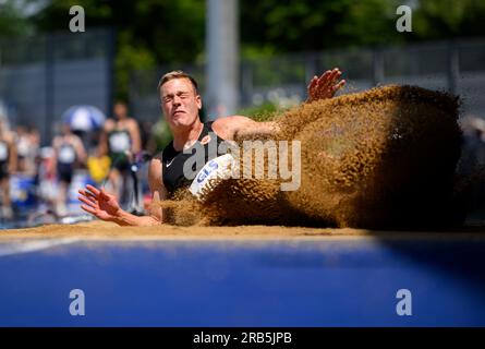 Jannis WOLFF (GER/LG Eintracht Frankfurt) Action, Men's Long Jump, am 17. Juni 2023 Athletics Stadtwerke Ratingen Allround Meeting vom 17. Bis 18. Juni 2023 in Ratingen. Stockfoto