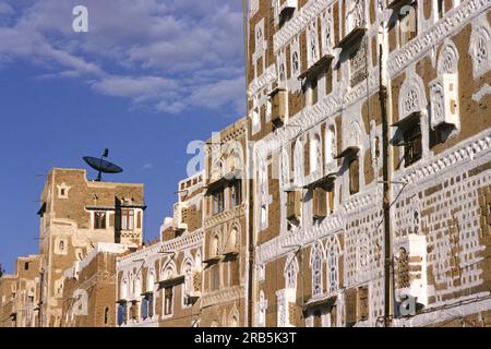 Traditionelle Häuser. San'a Jemen. Arabische Halbinsel Stockfoto