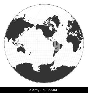 Vektor-Weltkarte. Van der Grinten-Projektion. Einfache geografische Weltkarte mit Breiten- und Längengraden. Zentriert auf 120 Grad E Länge. Stock Vektor