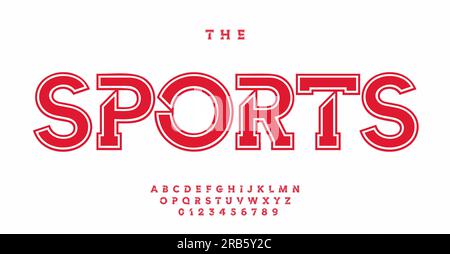 Sportschriftart, Serifenbuchstaben und -Zahlen mit Umriss, Old-School-Schriftart für T-Shirts der College-Sportmannschaft, Sport-Logo Stock Vektor