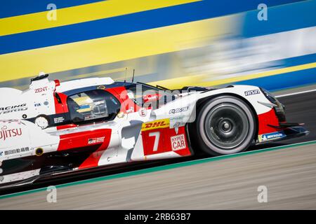 07 CONWAY Mike (gbr), KOBAYASHI Kamui (jpn), LOPEZ Jose Maria (arg), Toyota Gazoo Racing, Toyota GR010 - Hybrid, Action während der 6 Stunden Monza 2023., 3. Runde der FIA World Endurance Championship 2023, vom 7. Bis 9. Juli 2023 auf dem Autodrome Nazionale di Monza, Monza Italien Kredit: Independent Photo Agency Srl/Alamy Live News Stockfoto