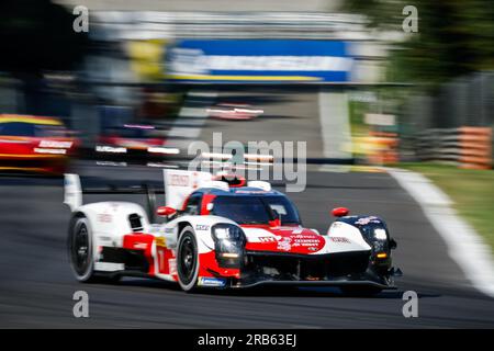07 CONWAY Mike (gbr), KOBAYASHI Kamui (jpn), LOPEZ Jose Maria (arg), Toyota Gazoo Racing, Toyota GR010 - Hybrid, Action während der 6 Stunden Monza 2023., 3. Runde der FIA World Endurance Championship 2023, vom 7. Bis 9. Juli 2023 auf dem Autodrome Nazionale di Monza, Monza Italien Kredit: Independent Photo Agency Srl/Alamy Live News Stockfoto