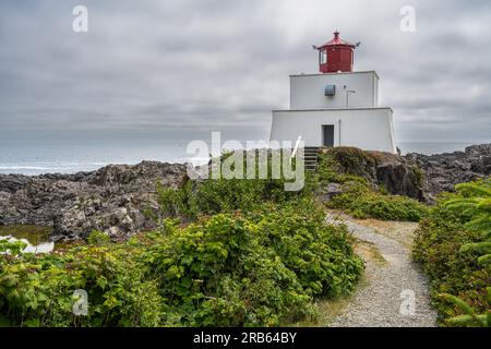 Amphitrite Point Lighthouse auf Vancouver Island Stockfoto