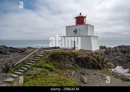 Amphitrite Point Lighthouse auf Vancouver Island Stockfoto