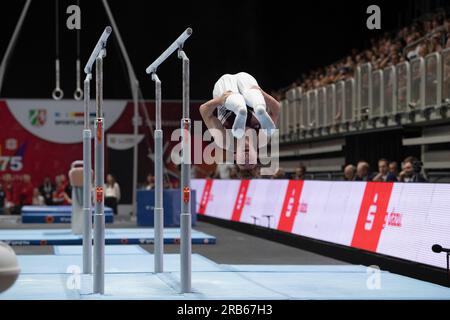 Pascal BRENDEL, KTV Wetzlar, Action Bars Gymnastik, Herrenrundum am 7. Juli 2023 in Düsseldorf. Das Finale 2023 Rhein-Ruhr von 06,07 - 09.07.2023 Kredit: dpa Picture Alliance/Alamy Live News Stockfoto