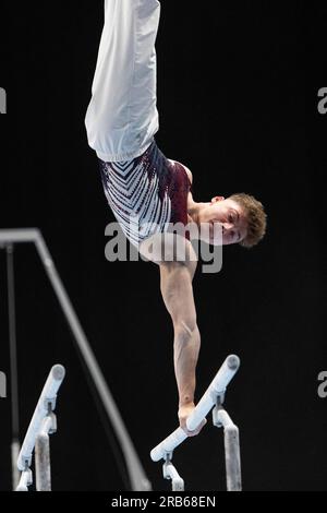 Pascal BRENDEL, KTV Wetzlar, Action Bars Gymnastik, Herrenrundum am 7. Juli 2023 in Düsseldorf. Das Finale 2023 Rhein-Ruhr von 06,07 - 09.07.2023 Kredit: dpa Picture Alliance/Alamy Live News Stockfoto