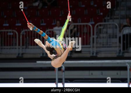 Darja VARFOLOMEEV gewinnt die Singles rundherum, Darja VARFOLOMEEV, TSV Schmiden, Action mit den Clubs, Gymnastik, rhythmische Gymnastik, Singles rundum, am 7. Juli, 2023 in Düsseldorf. Das Finale 2023 Rhein-Ruhr von 06,07 - 09.07.2023 ? Kredit: dpa Picture Alliance/Alamy Live News Stockfoto