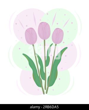 Drei pinkfarbene Tulpen und Eiskugeln, Farbdarstellung in Grün und Pink Stock Vektor