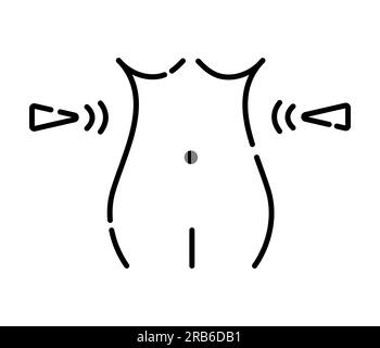 Gewichtsverlust, Frauen-Figur schwarz-weiße Vektorlinie Symbol Stock Vektor