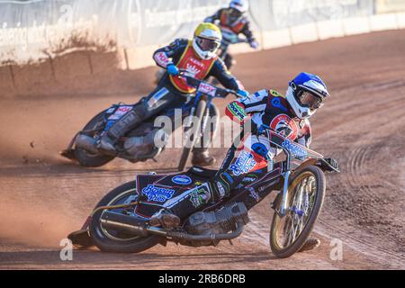 Während des Spiels der National Development League zwischen Belle Vue Colts und Kent Royals im National Speedway Stadium, Manchester, am Freitag, den 7. Juli 2023. (Foto: Ian Charles | MI News) Guthaben: MI News & Sport /Alamy Live News Stockfoto