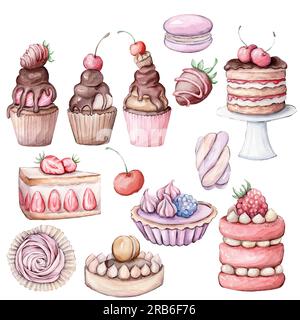 Aquarelle Eiscreme und Cupcakes Stockfoto