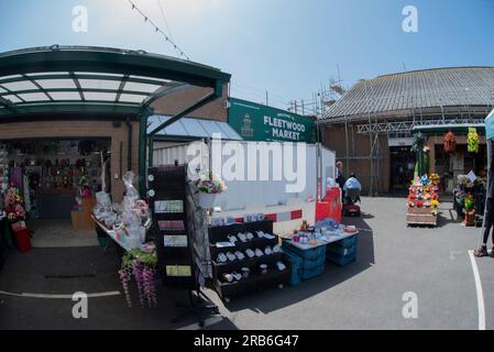 Fleetwood Market - Außenstände, gegründet 1840. Fleetwood, Lancashire Stockfoto