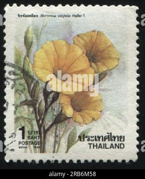 RUSSLAND KALININGRAD, 3. JUNI 2016: Von Thailand gedruckter Stempel zeigt Blume, etwa 1990 Stockfoto