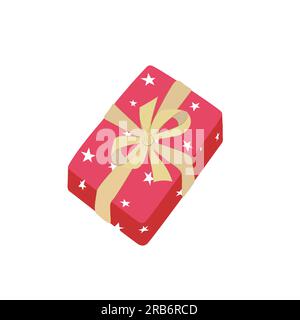 Geschenk mit Farbband-Vektor im Cartoon-Stil. Geburtstagsgeschenk im Doodle-Stil. Symbol für das Zeichnen von Hand für das Feierkonzept. Stock Vektor