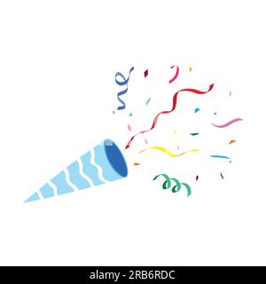 Farbenfroher Confetti-Flachvektor im Cartoon-Stil. Geburtstagsgeschenk im Doodle-Stil. Symbol für das Zeichnen von Hand für das Partykonzept. Stock Vektor