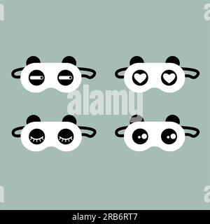 Süße Panda Schlafmaske flacher Vektor. Schwarz-weiße Symbole für Schlafmasken Stock Vektor
