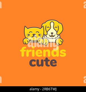 Tiertiere Kätzchen Hündchen Maskottchen Cartoon niedlich farbenfrohes Logo Design Vektor Stock Vektor