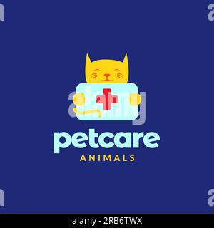 Tier Haustiere Katzenpflege Gesundheit medizinisches Maskottchen Cartoon Logo Design Vector Stock Vektor