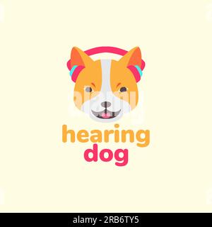 Tiertiere Hund Hören Musik Kopfhörer Maskottchen Cartoon Logo Vektor Stock Vektor