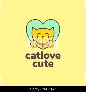 Tiere Katze Katze Liebe Herzmaskottchen farbenfrohes Logo-Design Vektor Stock Vektor