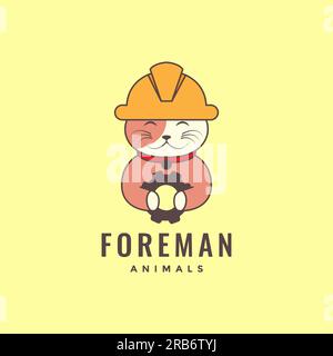 Tiertiere Cat Foreman Services Maskottchen Cartoon Logo Design Vector Stock Vektor