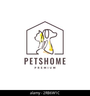 Tiere zu Hause Hund Katze Kaninchen Linien Kunst farbenfrohes Logo Design Vektor Stock Vektor