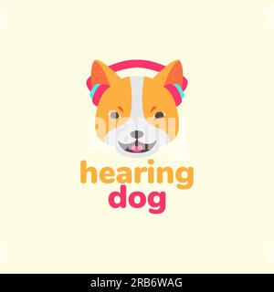 Tiertiere Hund Hören Musik Kopfhörer Maskottchen Cartoon Logo Vektor Stock Vektor