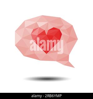 Polygonblase mit Herzsymbol auf weißem Hintergrund Stock Vektor