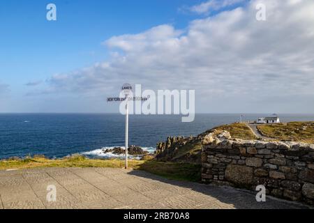 Das legendäre Schild Lands endet in Cornwall, Großbritannien Stockfoto