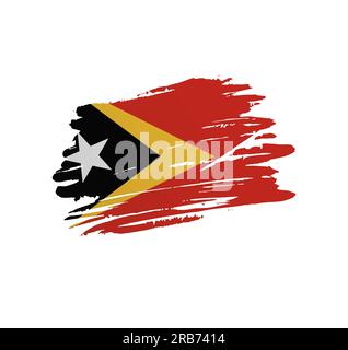 Osttimor-Flagge - Nationale Vektorlandflagge, gezerrt durch Grunge-kratzende Pinselstriche. Stock Vektor