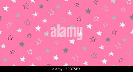 Fliegende graue Sterne Konfetti isoliert auf Pink. Wunderschöner, nahtloser, willkürlicher, brillanter Fall im Cartoon-Stil. Sternenmuster. Vektordesign für die Einladung Stock Vektor