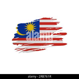 Malaysia-Flagge - Nationalflagge mit Grunge-kratziger Pinselstriche. Stock Vektor