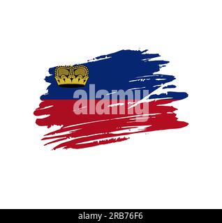 Liechtensteinische Flagge - Nationalflagge mit Grunge-kratziger Pinselstriche. Stock Vektor