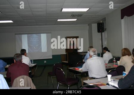 Vortrag auf dem WeltAIDS-Welttag zur Innenmarkierung Stockfoto