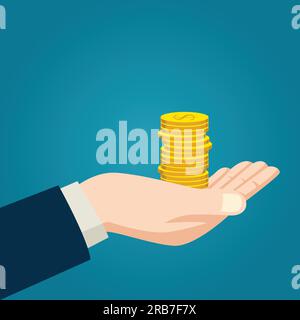 Abbildung einer Hand mit Goldmünzen Stock Vektor