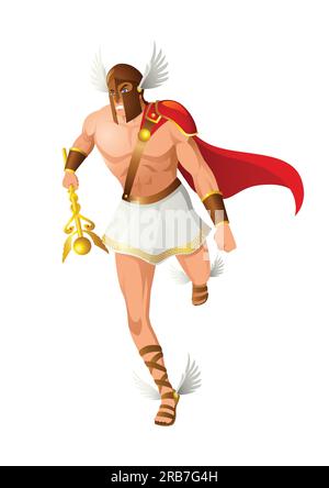 Griechische gott und Göttin Vektor-Illustrationsreihe, Hermes, der Abgesandte und Bote der Götter. Stock Vektor