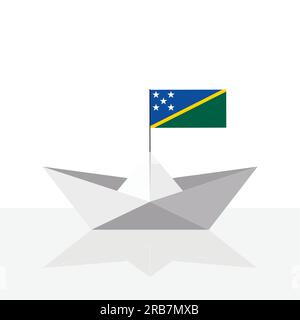 Origami-Papierschiff mit Reflexion und Flagge der Salomonen. Stock Vektor