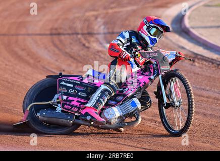 James Pearson von Belle Vue „Cool Running“ Colts während des Spiels der National Development League zwischen Belle Vue Aces und Kent Royals im National Speedway Stadium, Manchester, am Freitag, den 7. Juli 2023. (Foto: MI News) Guthaben: MI News & Sport /Alamy Live News Stockfoto