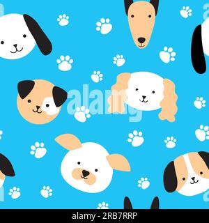 Muster mit süßen Hunden auf blauem Hintergrund. Stock Vektor