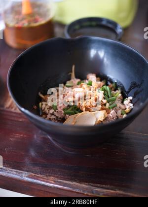 Fischball, Bohnensprossen und Hackfleisch ohne Nudeln und Suppe. DER THAILÄNDISCHE NAME ist ( kao lao Tom-Yam ). Platz für Text Stockfoto