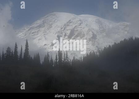 Mount Rainier National Park, Washington, wurde während des Besuchs von Minister Dirk Kempthorne gesehen, um die Grundsatzrede bei der großen Eröffnungs- und Einweihungszeremonie für das neue Henry M. Jackson Visitor Center in der Paradise Area of the Park zu halten Stockfoto