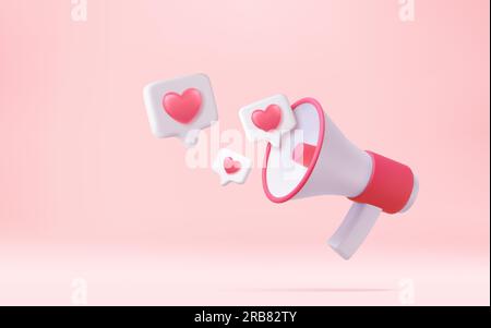 3D Megafon, Lautsprecher mit Herzen Stock Vektor