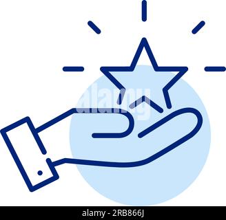 Er hält den strahlenden Stern in der Hand. Bonuspunkte Symbol für das Kundenprämienprogramm. Symbol für Pixel Perfect Stock Vektor